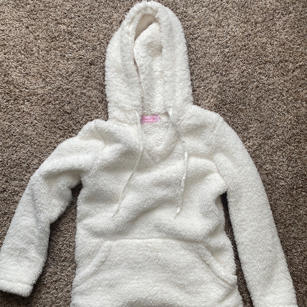 Pink Lily white Sherpa pullover